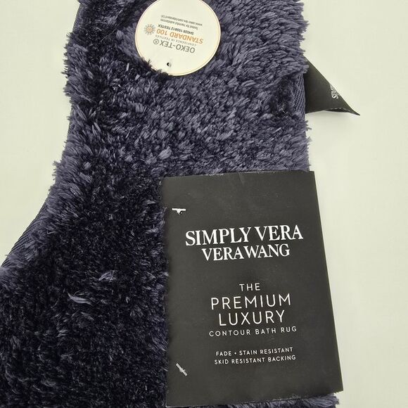 Simply Vera VeraWang Navy Blue Shaggy Bath Mat Rug Set The Premium Luxury 2pc - Picture 5 of 6